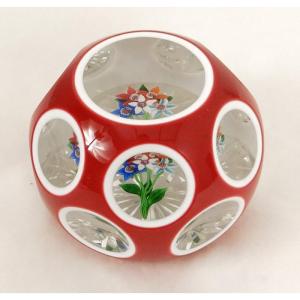 Sulfur Paperweight Saint-louis Cut Crystal Flowers 20th Century