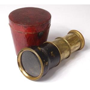 Jumelle lorgnette de théâtre laiton doré Napoléon III étui cuir XIXè siècle