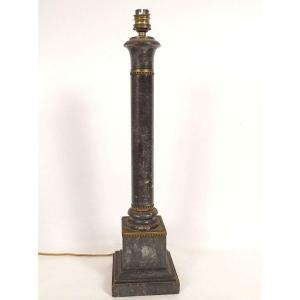 Pied de lampe Empire colonne classique marbre gris bronze doré fin XIXème