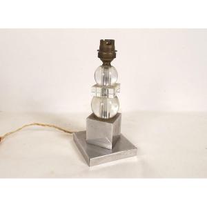 Pied de lampe verre métal chromé goût Jacques Adnet vintage XXème siècle