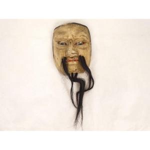Noh Theater Mask, Polychrome Wood, Depicting The Demon Gigaku Obeshimi, Japan, 19th Century