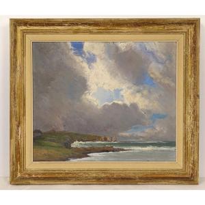 HST tableau marine PM Colat paysage bord mer Bretagne falaises phare XXème