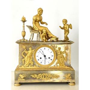 Pendule Empire bronze doré Vénus Cupidon aveugle Antéros Renaux Paris XIXè
