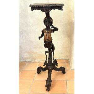 Italian-style Pedestal Table With Blackamoore Children's Floor Lamp, Venice, 19th Century