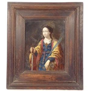 Hsc St. Catherine Of Alexandria, Sword, Palm, Crown, Spanish School, 17th Century
