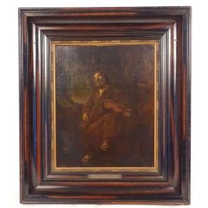 Hst Painting By Jan De Bray, Dutch School, Sleeping Monk And Violinist, 17th Century