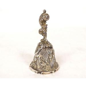 Solid Silver Table Bell, Minerva Design With Flowers And Foliage, 155.49 G, 19th Century