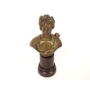 Petite sculpture bronze buste femme antique laurée allégorie XVIIIè siècle