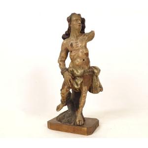 17th-century Polychrome Wooden Statuette Of Saint Sebastian The Martyr
