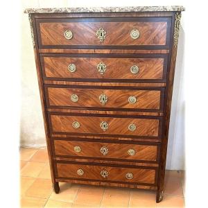 18th-century Louis XVI Weekly Planner With Rosewood And Amaranth Wood Marquetry And Marble Inlay