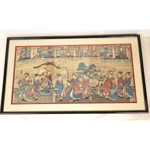 Ukiyo-e Print: Oiran Courtesans, Yoshitora Brothel, Japan, Meiji Period, 19th Century