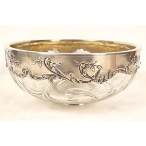 19th-century Art Nouveau Decorative Crystal Goblet With Solid Silver Cutwork By Minerve