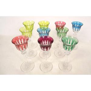 10 Saint-louis Crystal Cut Port Glasses, "tommy" Model, 20th-century Color