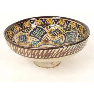 Mokhfia Polychrome Ceramic Dish, "turtle," Tronja, Morocco, Fez, Early 20th Century