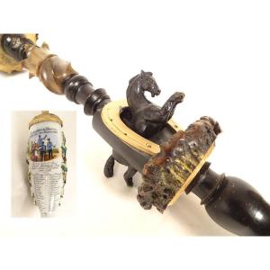 Grande pipe de réserviste Tyrol bois corne porcelaine Dragon Allemagne XXè