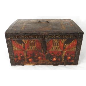 17th-century Polychrome-painted Metal Fruit Bowl Set With Columns