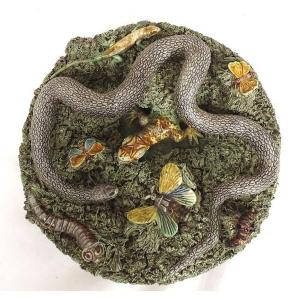 19th-century Caldas Da Rainha "figulines" Palissy "serpent" Rustic Trompe-l'œil Plate