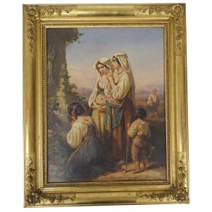 Hst Painting By Auguste Delacroix: "prayer To The Italian Madonna," 19th-century Virgin Mary