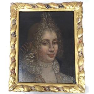 Hst Portrait Of A Noble Lady From The Court Of Fontange, In A Twisted, Gilded Louis XIV-style Frame, 17th Century