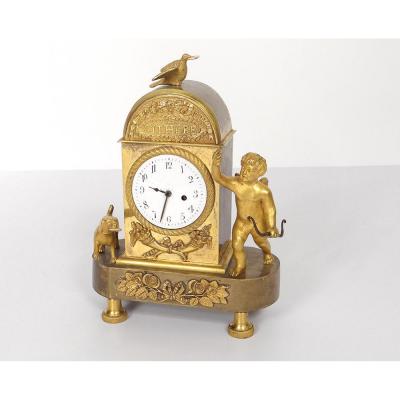 Rare Clock Ormolu 'a Cythere' Flower Dog Angel XIX