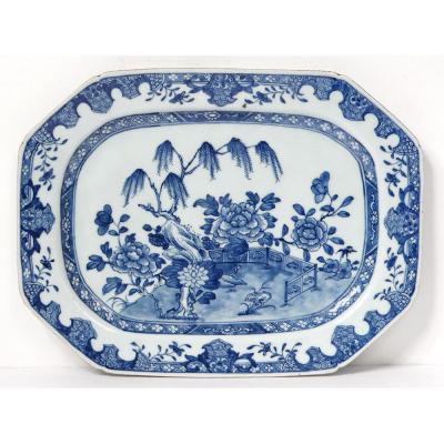 Plat Octogonal Porcelaine Chine Blanc-bleu Paysage Jardin Qianlong XVIIIè