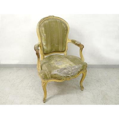 Fauteuil Cabriolet Louis XV Bois Sculpté Laqué Estampillé Courtois XVIIIème