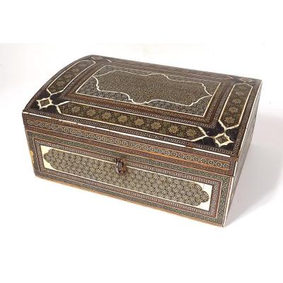 Coffret Perse Marqueterie Khatam Kari étoiles Bois Moyen-Orient XVIIIème