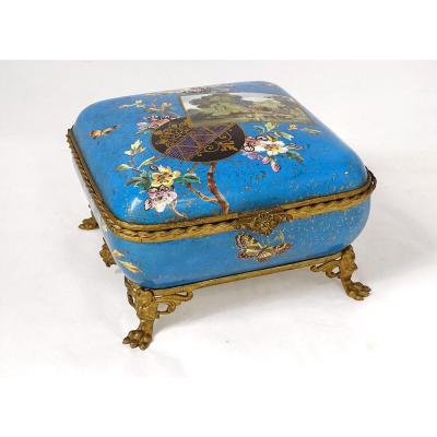 Limoges Bernardaud Porcelain Box Landscape Butterflies Flowers Twentieth Bronze