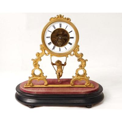 Pendulum Skeleton Gilt Bronze Farcot Movement Love Balancelle Napiii Nineteenth