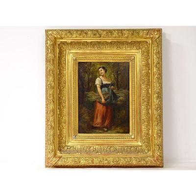 Hsp Table Léonard Saurfelt Portrait Young Woman Wood Bundle Forest XIXth