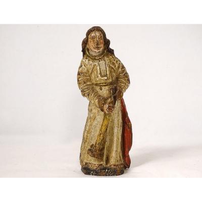 Statuette Bois Sculpté Polychrome Saint XVIIIème Siècle