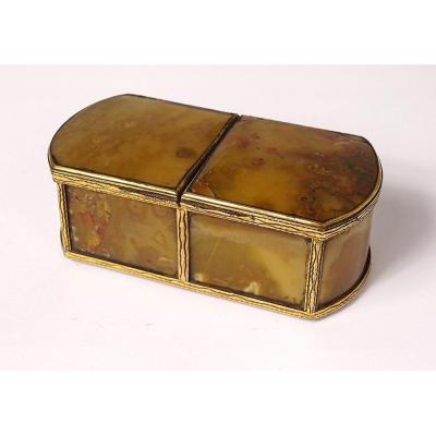 Small Double Box Agate Foam Box Golden Brass XIXth Restoration