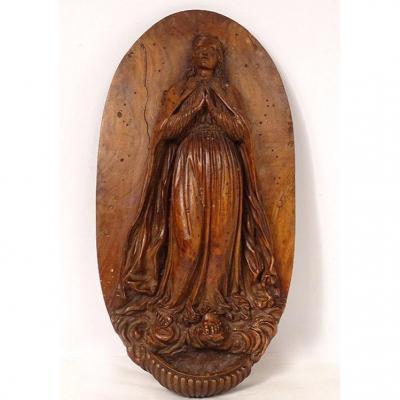 Holy Water Font Carved Wood Queen Of Castile Nineteenth Century Shell