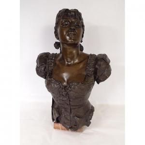 Sculpture Bronze Buste Femme Orientaliste Corset Fleurs Signée XIXè Siècle