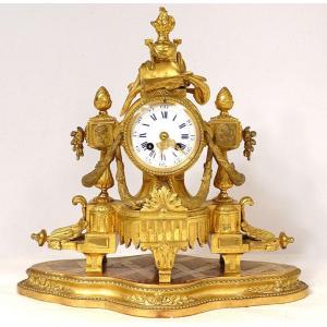 Gilt Bronze Clock Allegory Arts Music Book Napoleon III XIXth Century