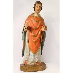 Statue Sculpture Bois Polychrome Saint Breton Crosse Bretagne Fin XVIIème