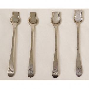 4 Salt Scoops Sterling Silver Hallmark Coq Minerva Monogram 41gr XIXth