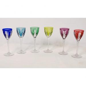 6 Verres Vin Blanc Porto Cristal Saint-louis Couleur Art Déco XXème Siècle