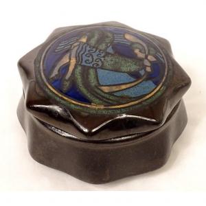 Polychrome Stoneware Candy Box Odetta Hb Quimper Breton Art Deco XXth