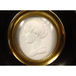 Portrait Profile Young Girl Empire Plaster Romain-vincent Jeuffroy Frame 19th