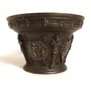 Brass Apothecary Mortar Hercule Biche Caryatids Puy-en-velay XVIIth