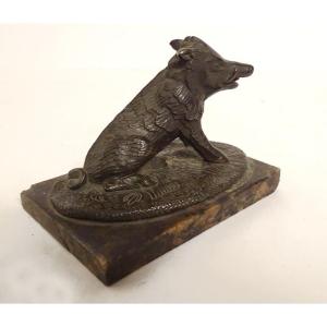 Petite Sculpture Presse-papier Bronze Sanglier Marbre XIXème Siècle