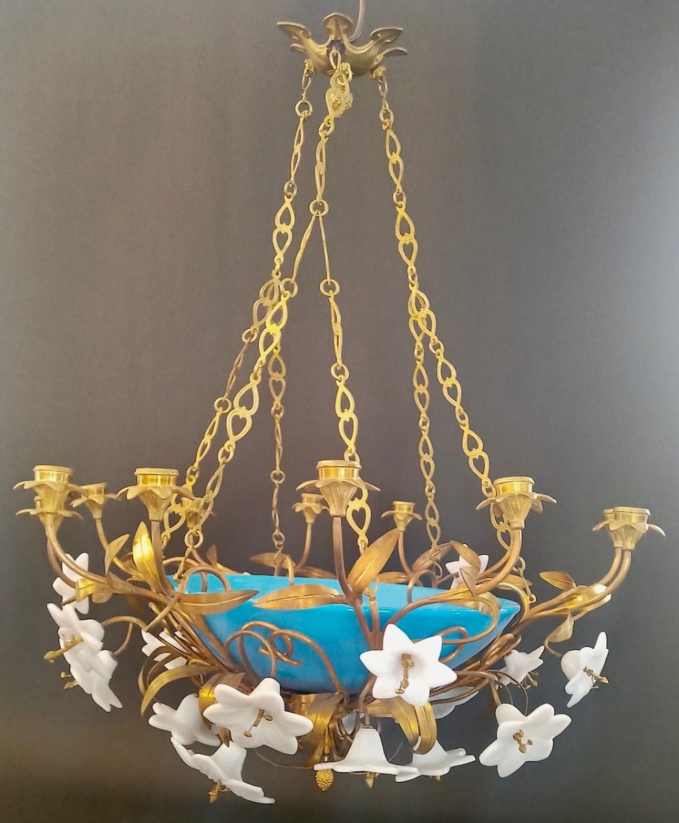Blue Opaline Chandelier, Napoleon III-photo-3