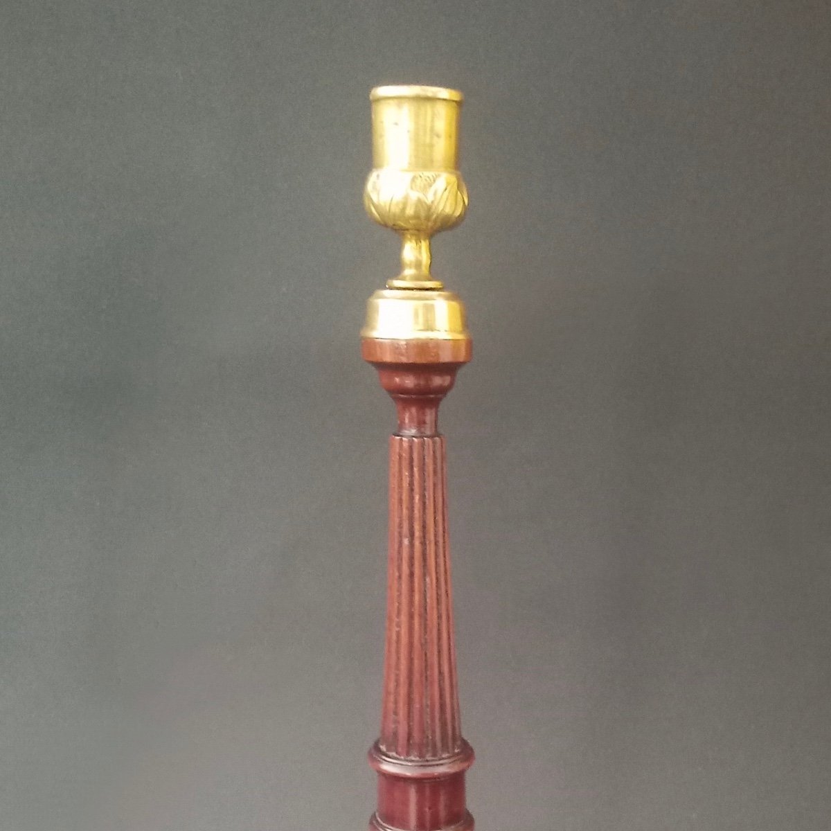 Pair Of English Candlesticks In Mahogany 18th Century-photo-4