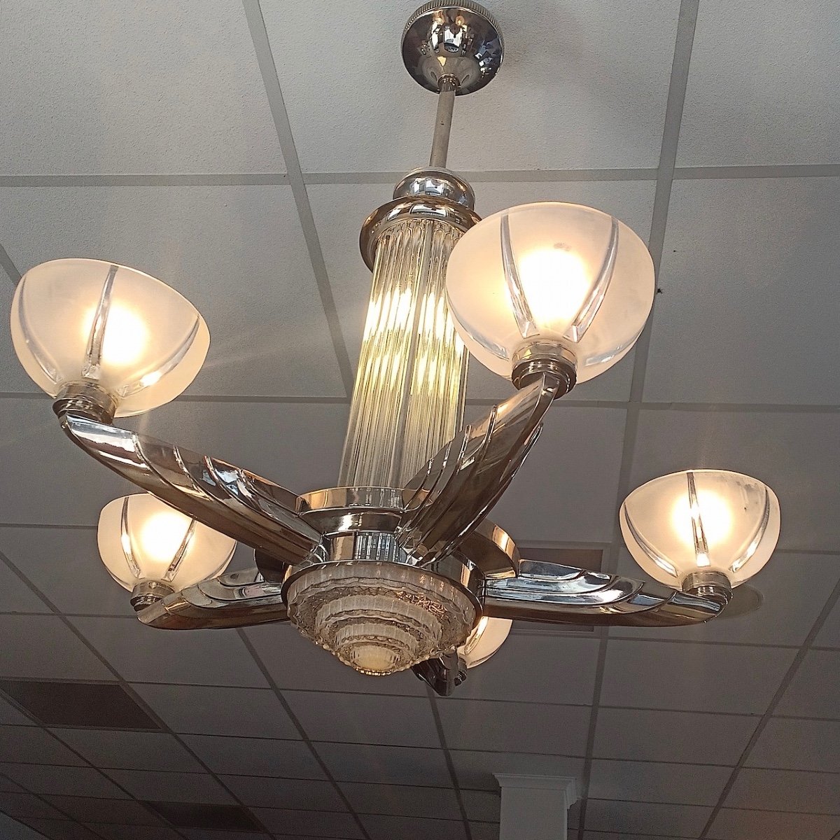  Art Deco Ceiling Light, France Circa 1930, "atelier Petitot", Model 1475-photo-3
