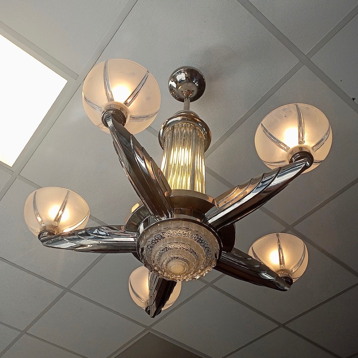  Art Deco Ceiling Light, France Circa 1930, "atelier Petitot", Model 1475-photo-3