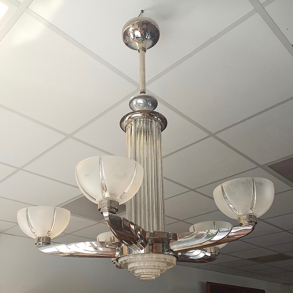  Art Deco Ceiling Light, France Circa 1930, "atelier Petitot", Model 1475-photo-5