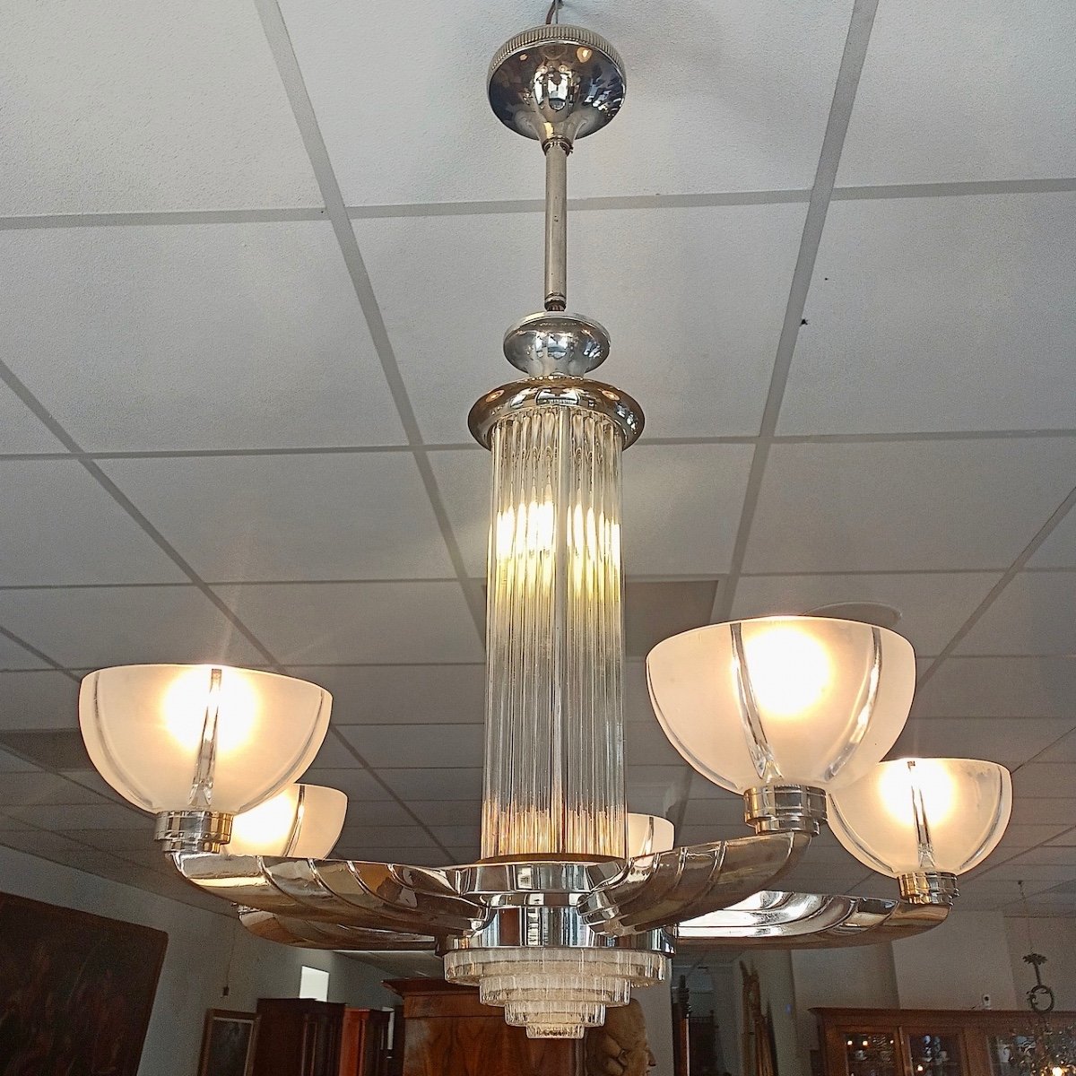  Art Deco Ceiling Light, France Circa 1930, "atelier Petitot", Model 1475