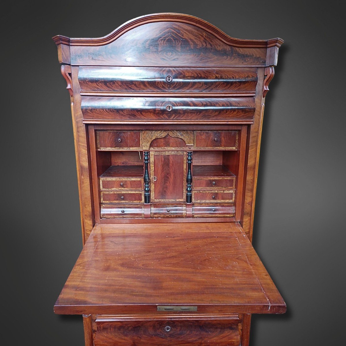 Secrétaire Louis-philippe / Feu Biedermeier, Vers 1870–1880, Acajou Massif-photo-1