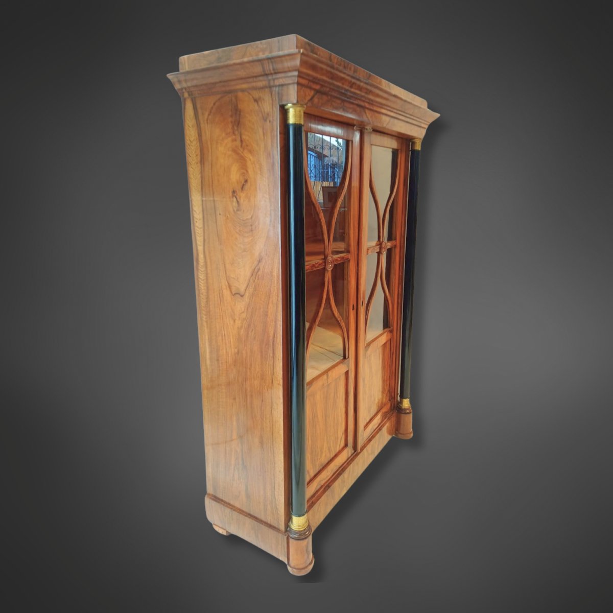 Vitrine Biedermeier avec colonnes noircies-photo-4